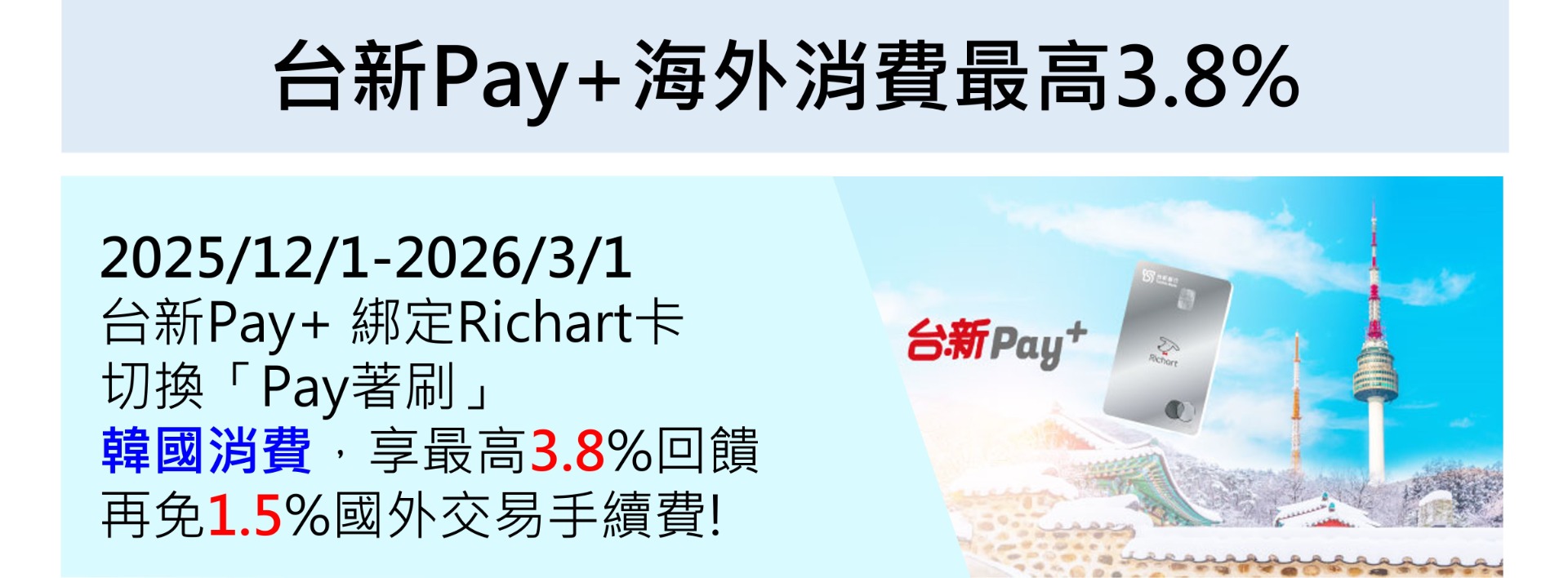 台新Pay+遊韓國享最高3.8%，再免1.5%手續費